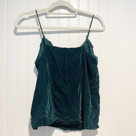 J Crew Emerald Green Velvet Ruffled Tank Size 2 Petite - Picture 6 of 7